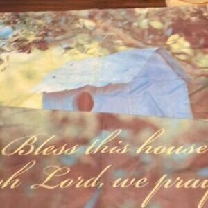 Outdoor Large Flag "Bless This House oh Lord We Pray".  Blue Bird house Design